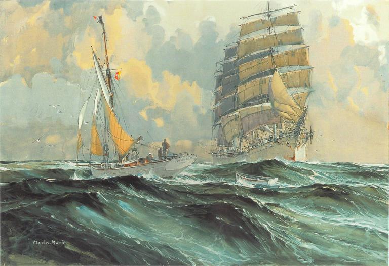 Catalogue raisonné, Marin Marie, Trois-mâts carré croisant un sloop en Manche