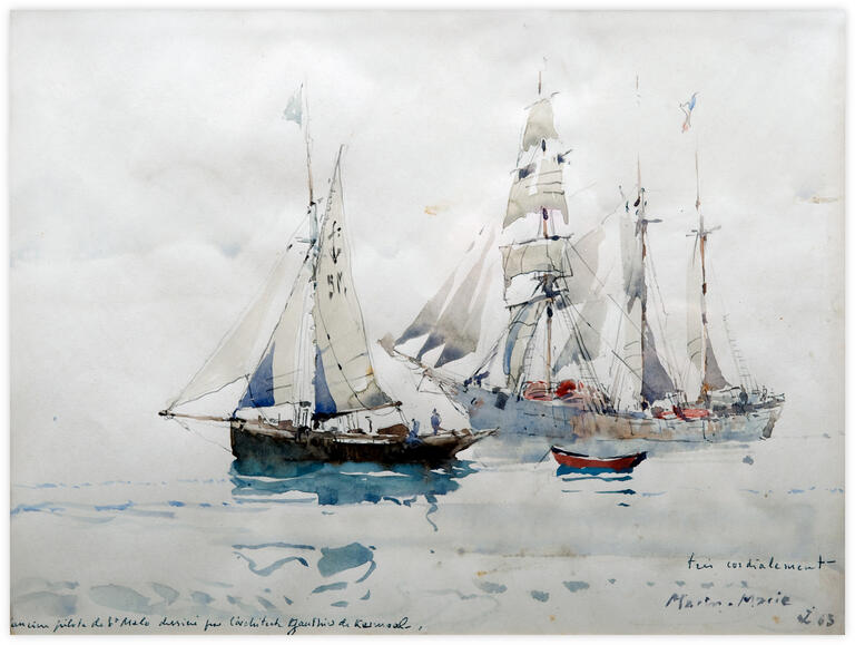 Marin Marie, Voilier et ancien pilote de Saint Malo, aquarelle