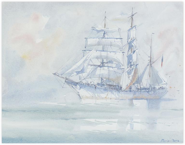Catalogue raisonné, Marin Marie, Trois-mâts barque par calme blanc