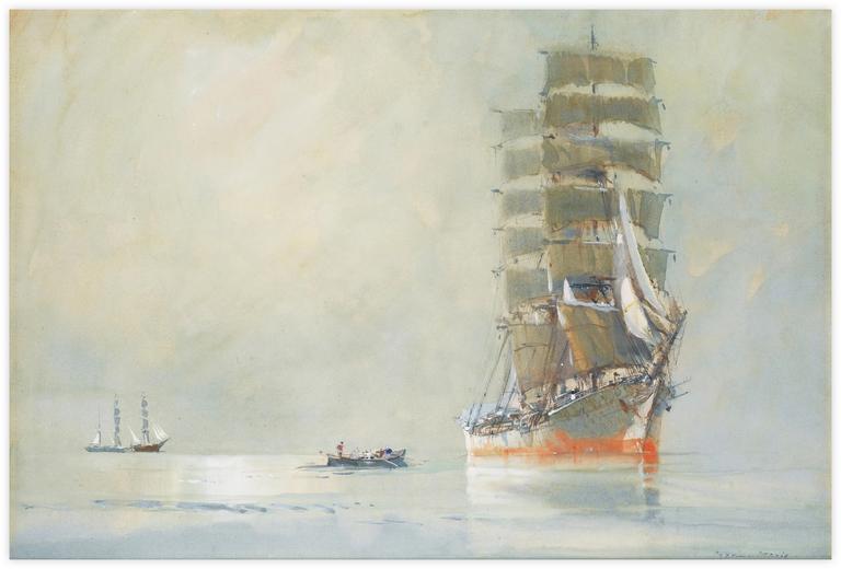 Catalogue raisonné, Marin Marie, Barque s'approchant d'un deux mâts