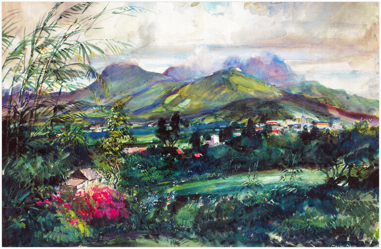 Marin Marie, aquarelle, Le Mont Pelé, 1947