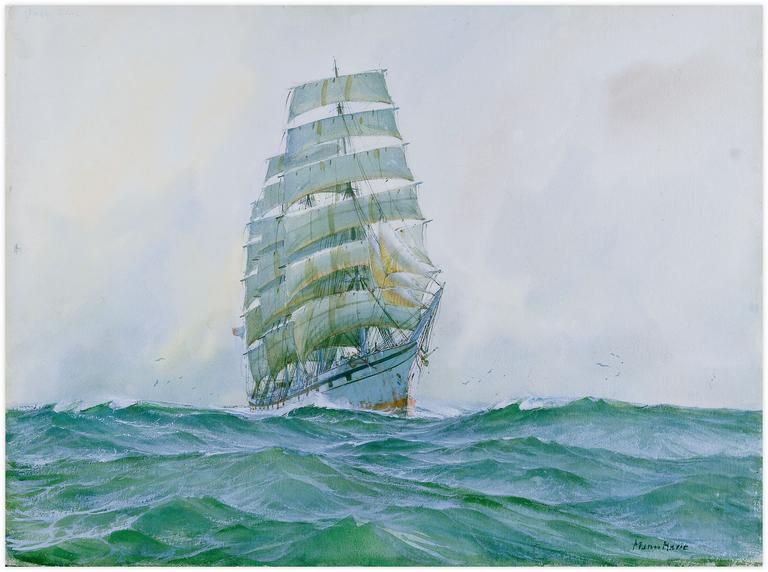 Catalogue raisonné, Marin Marie, Quatre-mâts carré de la compagnie Bordes toutes voiles dehors