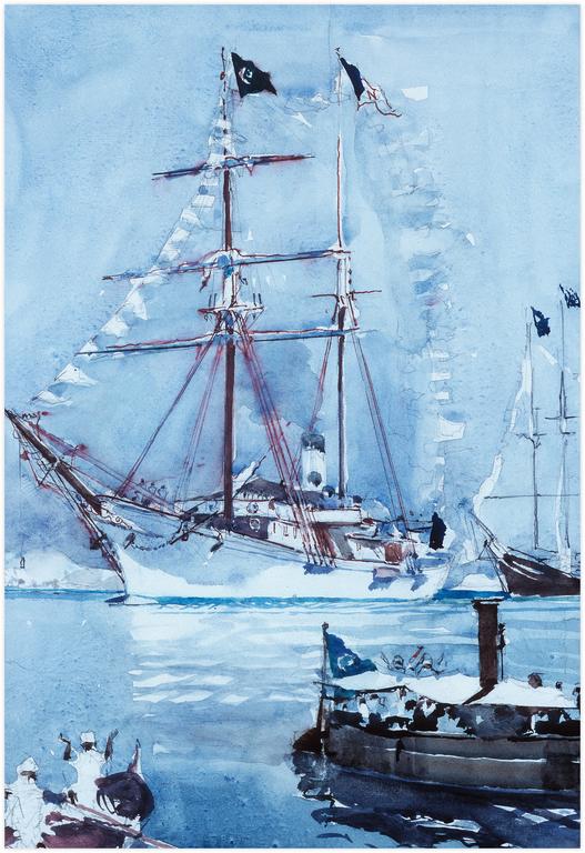 Catalogue raisonné, Marin Marie, Etude pour une illustration, Yacht et goélette à vapeur