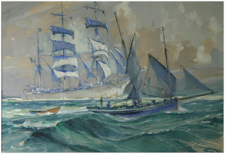 Marin Marie, Sans titre (grand voilier et pilote), 1936