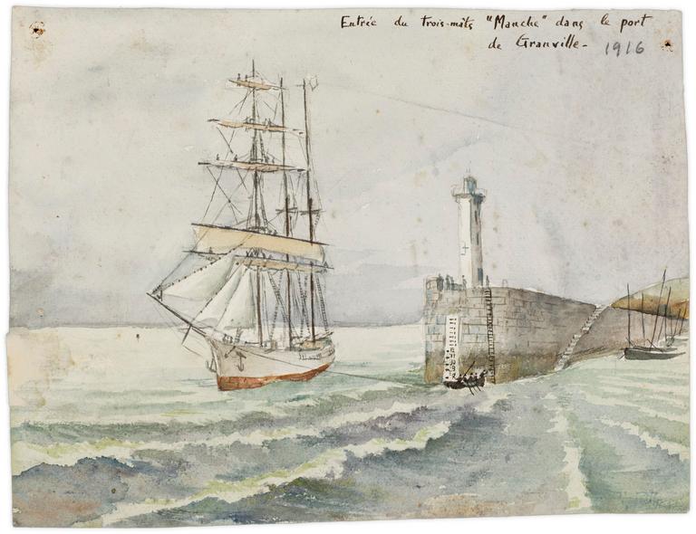Catalogue raisonné, Marin Marie, Entrée du Trois-mâts Manche dans le port de Granville, 1916