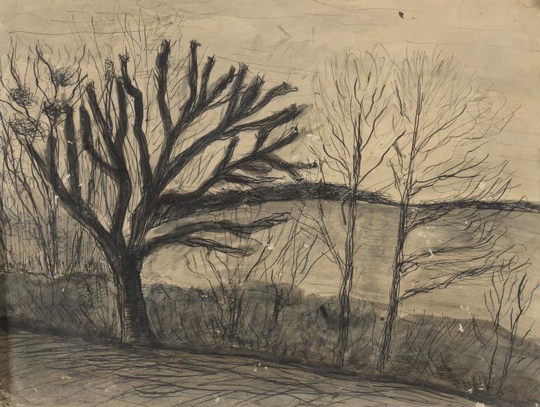 Jean Legros, Sans titre, paysage aux arbres, circa 1944-1945