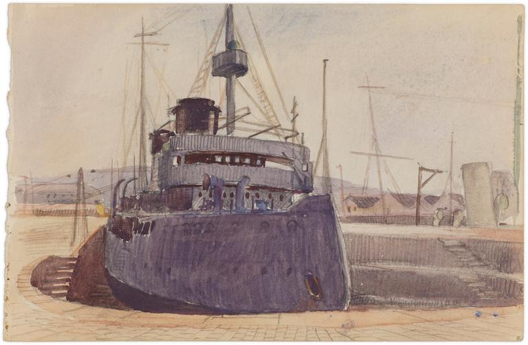 Catalogue raisonné, Marin Marie, Le destroyer Bouclier et au second plan le Deutschland, circa 1920