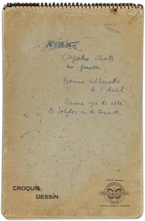 Carnet de dessins, "Régate Chats avant guerre" (peut-être régate de "cat boat"), vue de "l'Ariel", du "Solidor", 1939