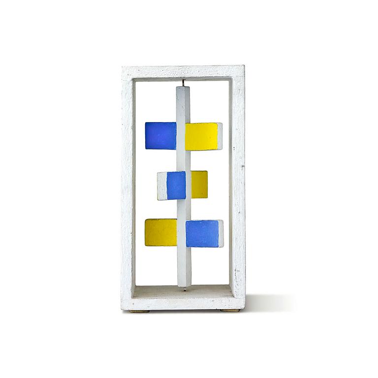 Catalogue raisonné, Albert Chubac, Sculptue boîte aux rectangles jaunes et bleus sur un axe