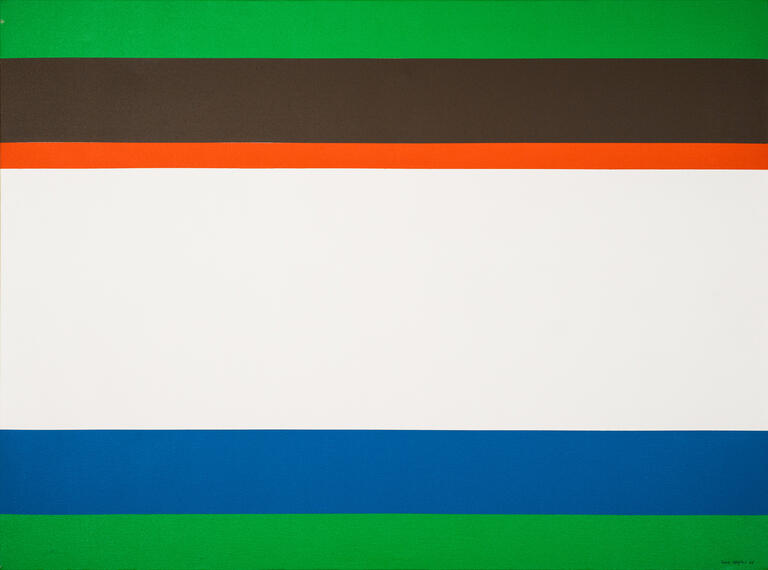 Jean Legros, Toile à bandes (vert, chocolat, orange), 1976