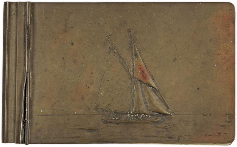 Catalogue raisonné, Marin Marie, Carnet avec reliure en laiton contenant quelques chansons en anglais datant de la période d'écolier de Marin Marie.
