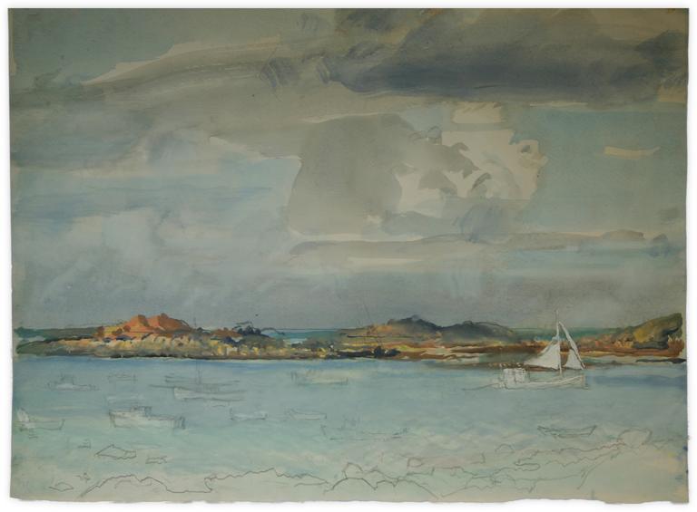 Catalogue raisonné, Marin Marie, Sans titre (paysage aux bateaux amarrés à Chausey)