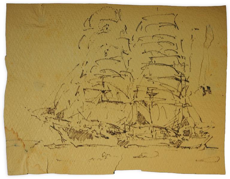 Catalogue raisonné, Marin Marie, Sans titre (dessin de voilier sur nappe)