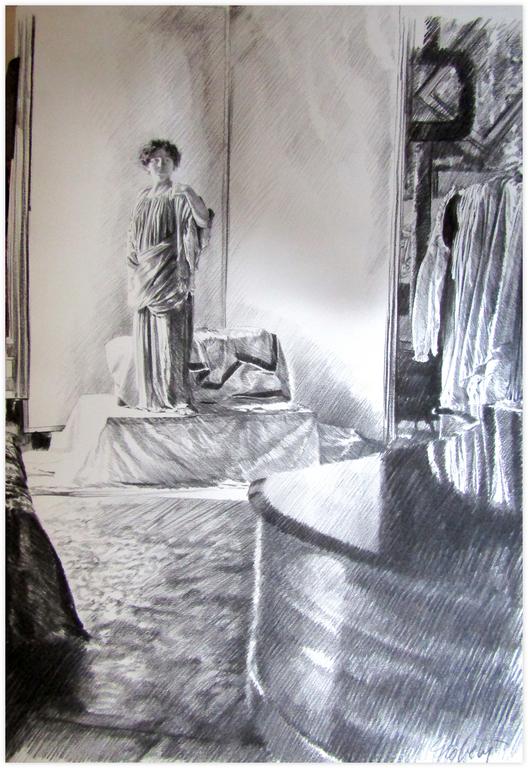 Robe verte, tunique drapée sur les hanches, reflet piano - 1977