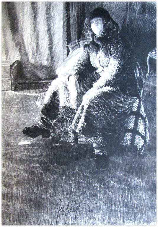 Robe chat, bérêt Rembrandt, sabots fourrés - 1979