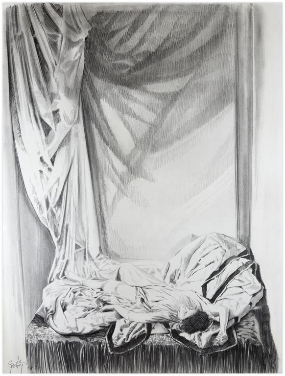 Couché tête en avant, ombres et draperies - 1978