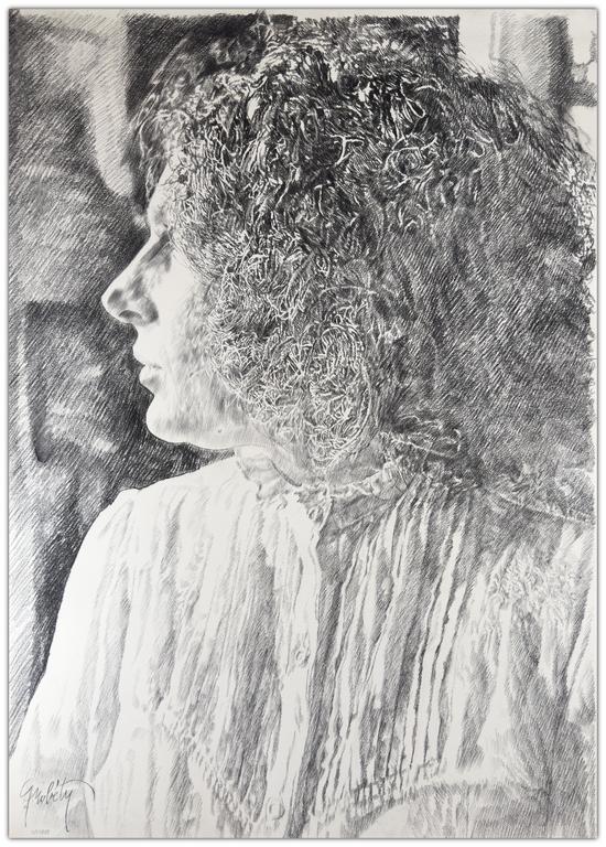 Claude Grobéty, Grand buste, corsage blanc, cheveux - 1988