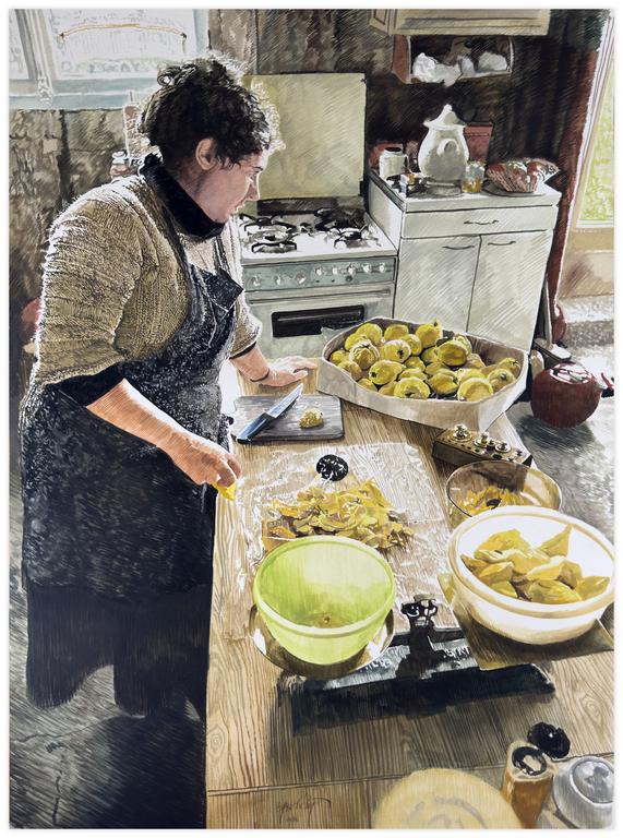 Claude Grobéty, Serie coings, appuyé sur la table - 1986