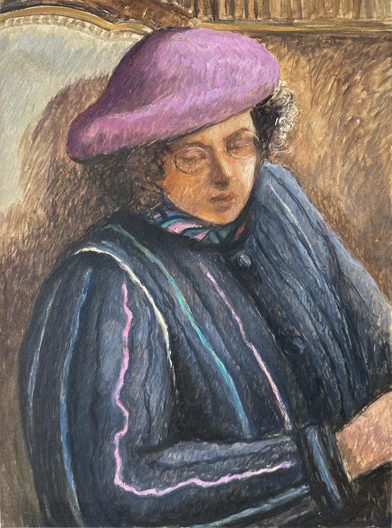 Claude Grobéty - Veste traits couleur, bérêt rose