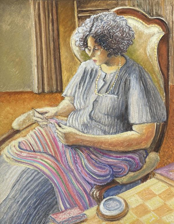 Claude Grobéty - Robe grise, crochet écharpe de couleurs