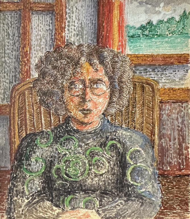 Claude Grobéty - De face, tricot gris cercles verts