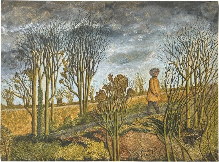 Claude Grobéty - Arbres et chemin, marche, nuages gris