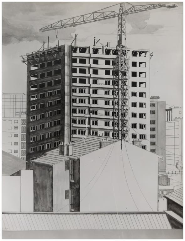 Claude Grobéty, Bâtiment avec grue, Etude pour l'Abraham - 1969