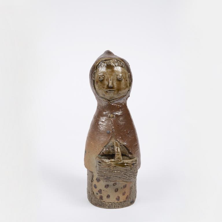 Jacqueline Lerat, Femme avec cape à capuche et tablier à gros pois (bouquetière), 1957