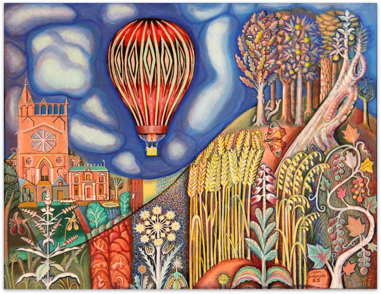 Catalogue raisonné, Jean Delpech, Montgolfière et église - 1985