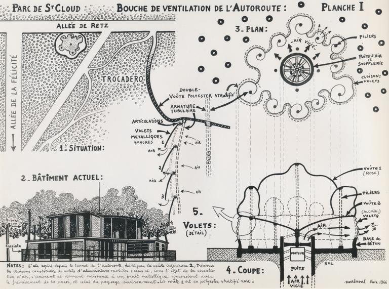 Catalogue raisonné, Robert Malaval, Parc de Saint-Cloud : bouche de ventilation de l'autoroute : Planche I - 1966