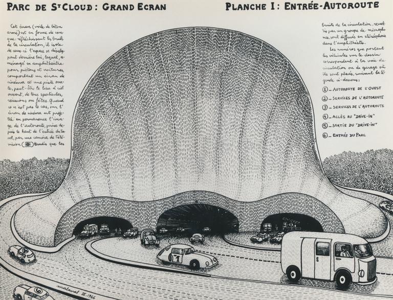 Catalogue raisonné, Robert Malaval, Parc de Saint-Cloud: Grand écran Planche I: Entrée-Autoroute - 1966