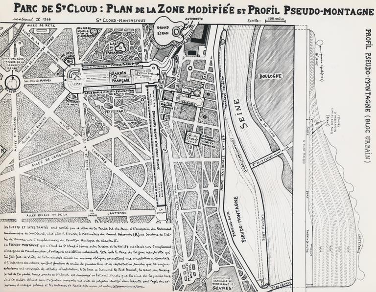 Catalogue raisonné, Robert Malaval, Parc de Saint-Cloud: Plan de la zone modifiée et profil pseudo-montagne - 1966