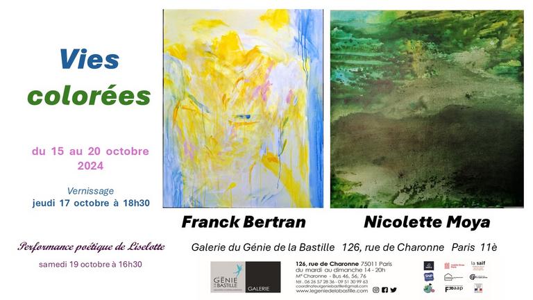 Nicolette Moya et Franck Bertran présentent leurs œuvres récentes avec une performance poétique de Liselotte le samedi 19 octobre à 16h30