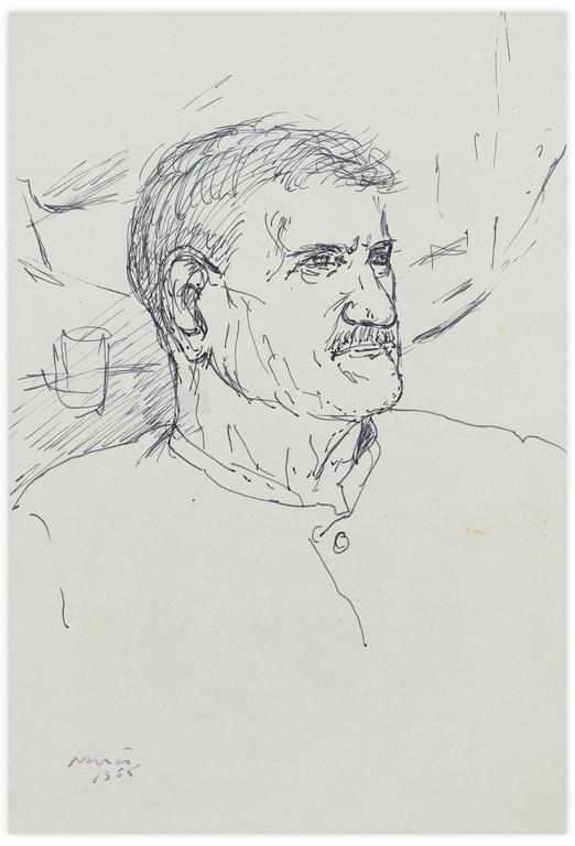 Catalogue raisonné, Norris Embry, Sans titre (Portrait de vieillard grec en buste, verre à l'arrière plan), 1955