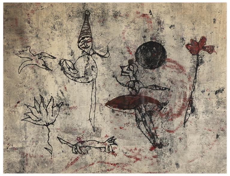 Catalogue raisonné, Norris Embry, Sans titre (Danseuse, arlequin, oiseau et fleur), vers 1960