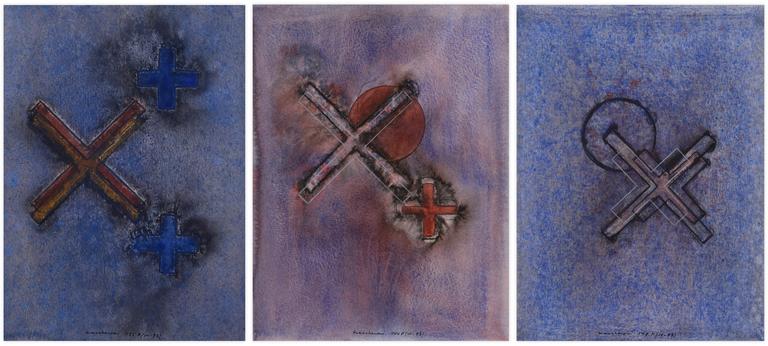 Catalogue raisonné, Henri Maccheroni, Triptyque, Archéologies, Hommage à Michel Vachey - circa 1993