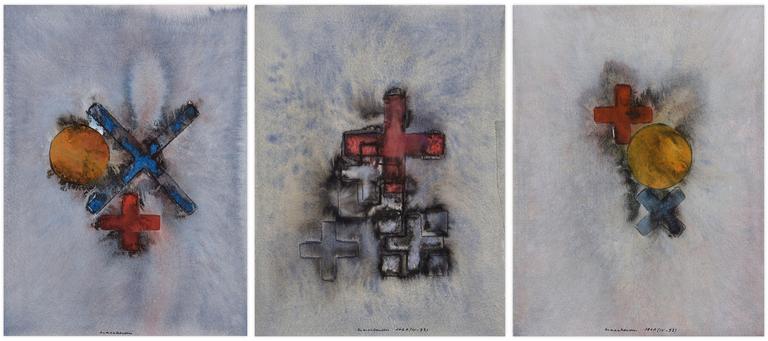 Catalogue raisonné, Henri Maccheroni, Triptyque, Archéologuies, Hommage à Michel Vachey - 1993