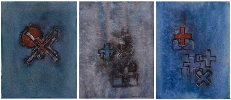 Catalogue raisonné, Henri Maccheroni, Triptyque, Archéologies, Hommage à Michel Vachey - 1993