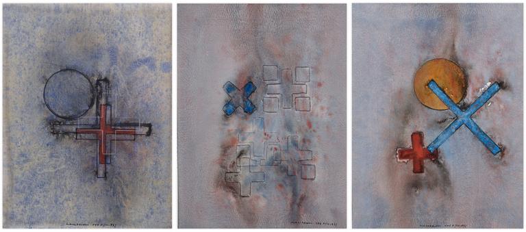 Catalogue raisonné, Henri Maccheroni, Triptyque, Archéologies, Hommage à Michel Vachey - 1993