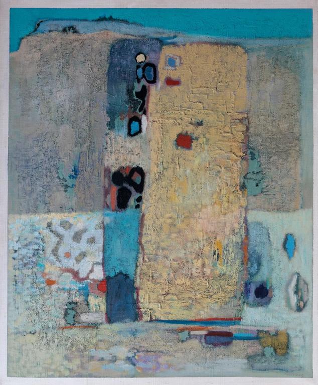 Catalogue raisonné, Abdelkader Guermaz, Composition abstraite en bleu et jaune — 1972