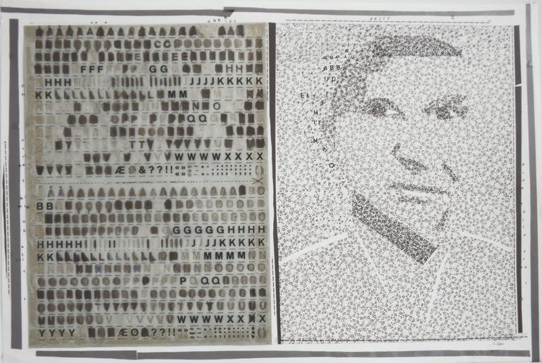 Catalogue raisonné, Bernadette Delrieu, Mémoire d'une vie, portrait n°08, portrait gris et lettres d'or, - 1991