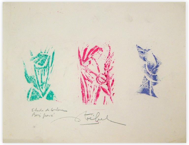 Catalogue raisonné, Edgar Stoëbel, gravure sur bois - étude de couleur - abstract — 