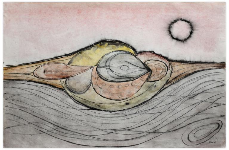 Catalogue raisonné, Henri Maccheroni, Sans titre, Le poisson, le caelacante, Paysage imaginaire - 1961