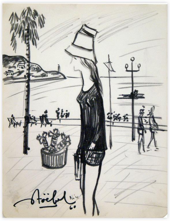 Catalogue raisonné, Edgar Stoëbel, Nice - femme sur bord de mer — 1960