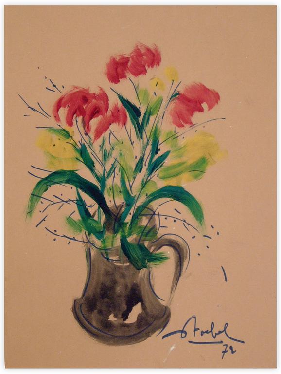 Catalogue raisonné, Edgar Stoëbel, Nature morte - pot de fleurs rouge et jaune — 1972