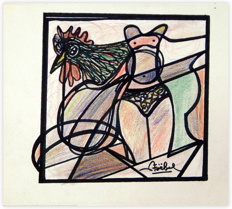 Catalogue raisonné, Edgar Stoëbel, coq et femme — 