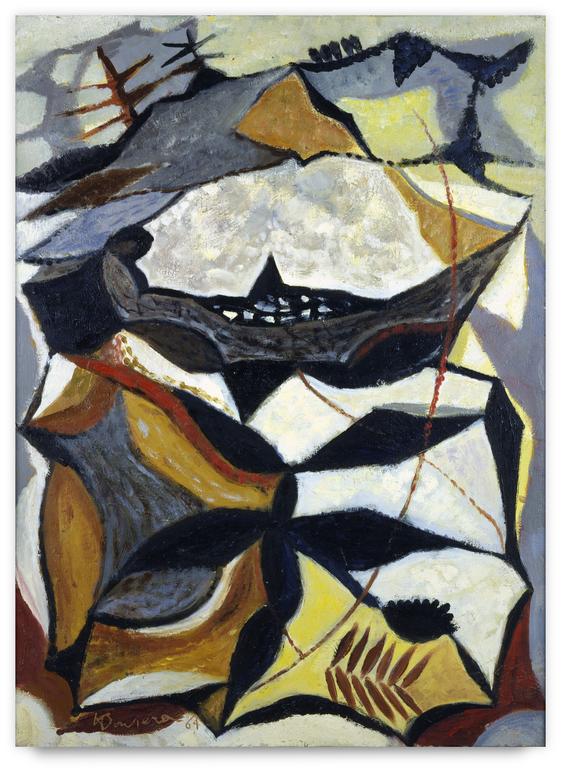 Catalogue raisonné, Henri Baviera, Composition en gris et ocre — 1964