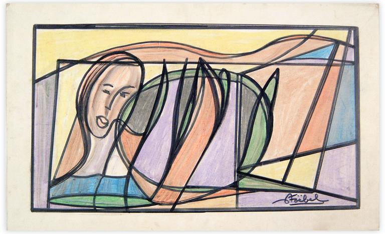 Catalogue raisonné, Edgar Stoëbel, abstract - femme au paysage — 