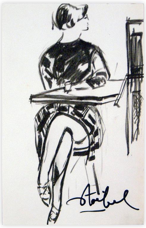 Catalogue raisonné, Edgar Stoëbel, femme en jupe et en terrasse — 