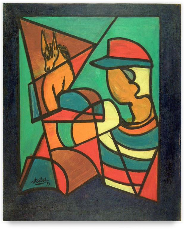 Catalogue raisonné, Edgar Stoëbel, Hippique - casaque rouge et bleue — 1993